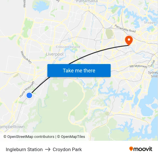 Ingleburn Station to Croydon Park map