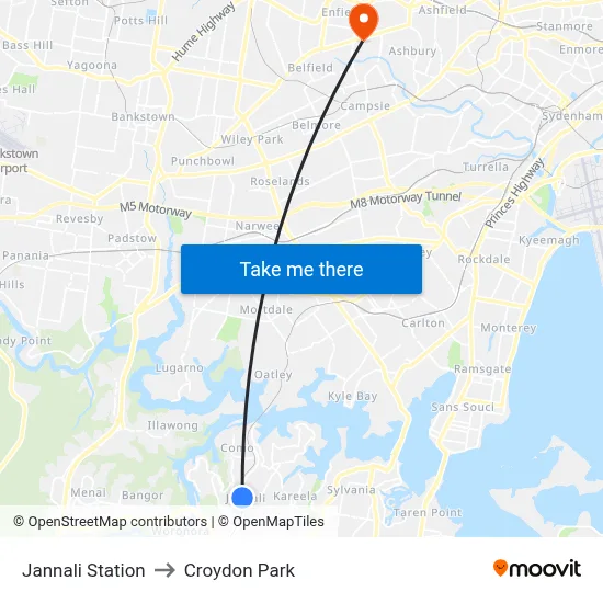 Jannali Station to Croydon Park map