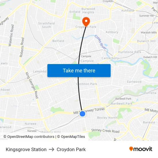 Kingsgrove Station to Croydon Park map