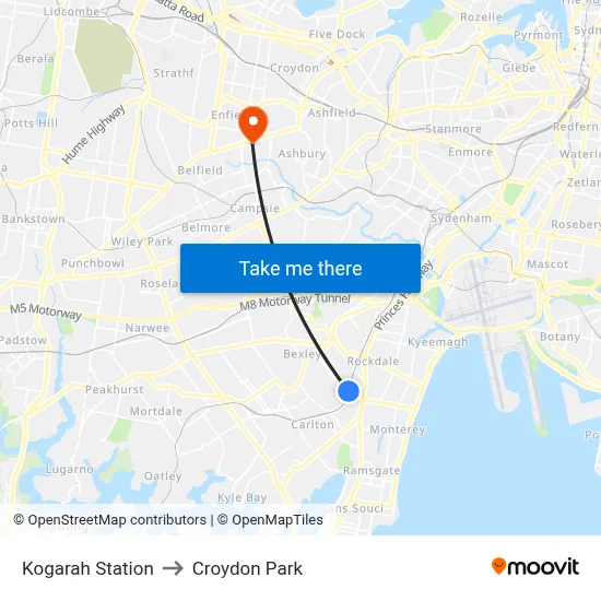 Kogarah Station to Croydon Park map