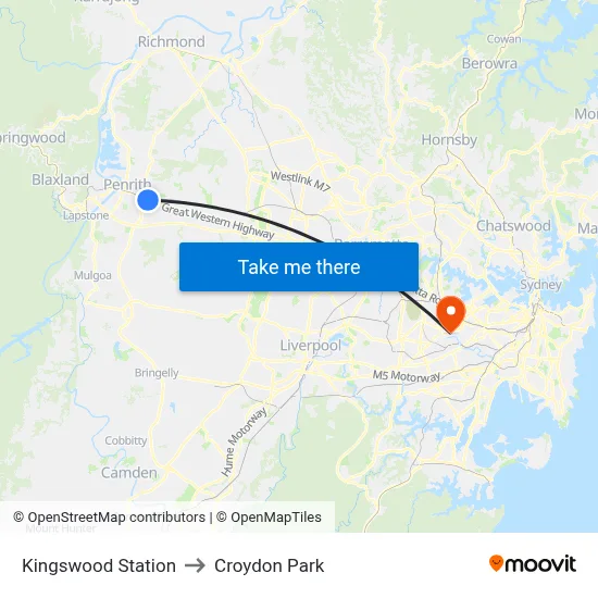 Kingswood Station to Croydon Park map