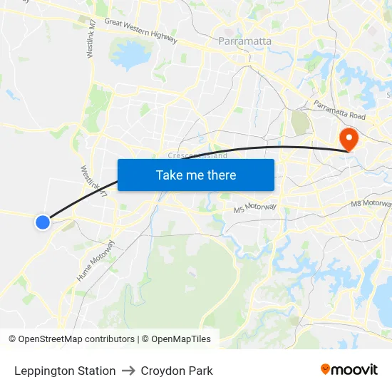 Leppington Station to Croydon Park map
