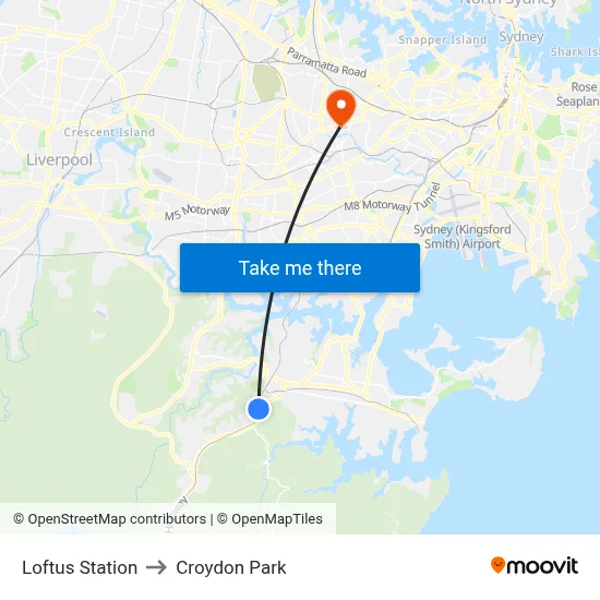 Loftus Station to Croydon Park map