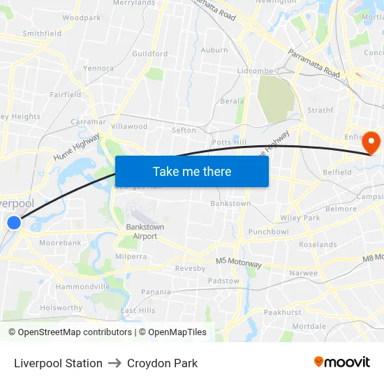 Liverpool Station to Croydon Park map