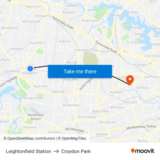 Leightonfield Station to Croydon Park map