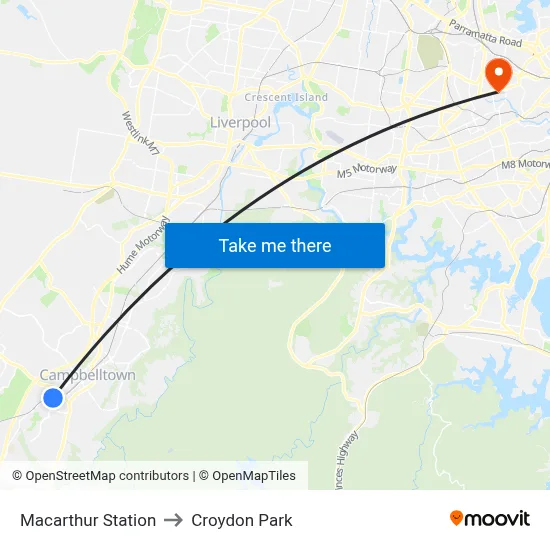 Macarthur Station to Croydon Park map