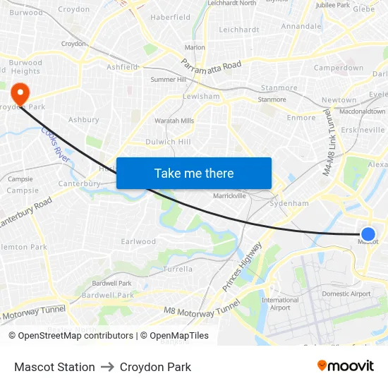 Mascot Station to Croydon Park map