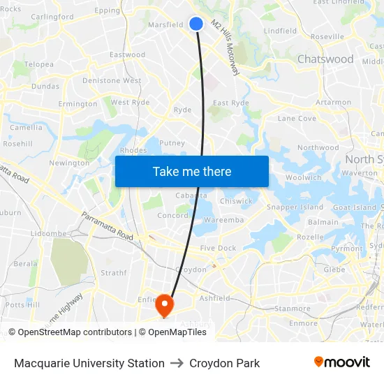 Macquarie University Station to Croydon Park map
