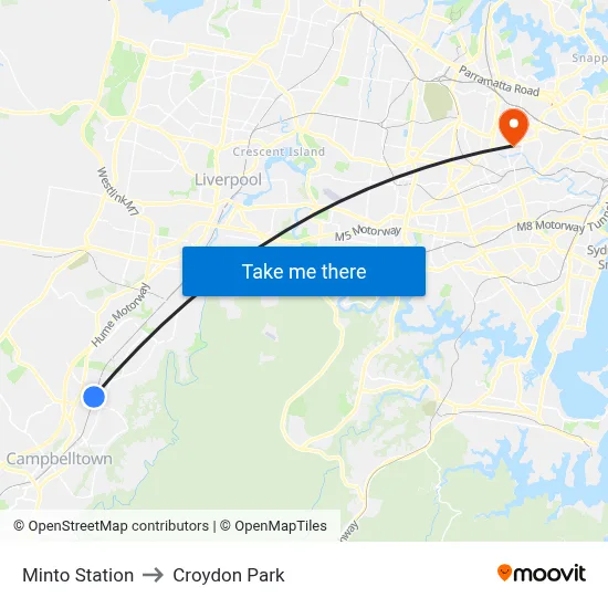 Minto Station to Croydon Park map