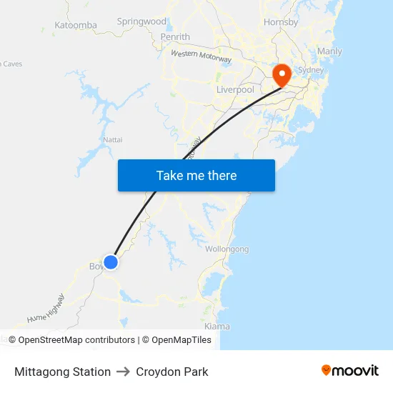Mittagong Station to Croydon Park map