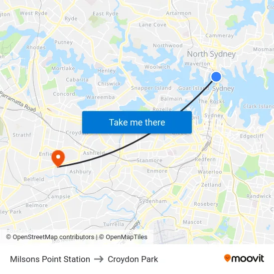 Milsons Point Station to Croydon Park map
