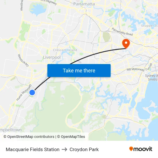 Macquarie Fields Station to Croydon Park map