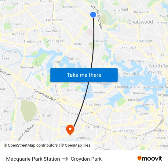 Macquarie Park Station to Croydon Park map