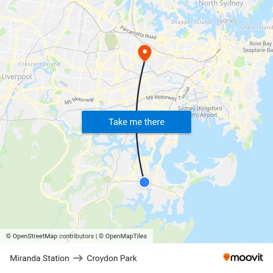 Miranda Station to Croydon Park map