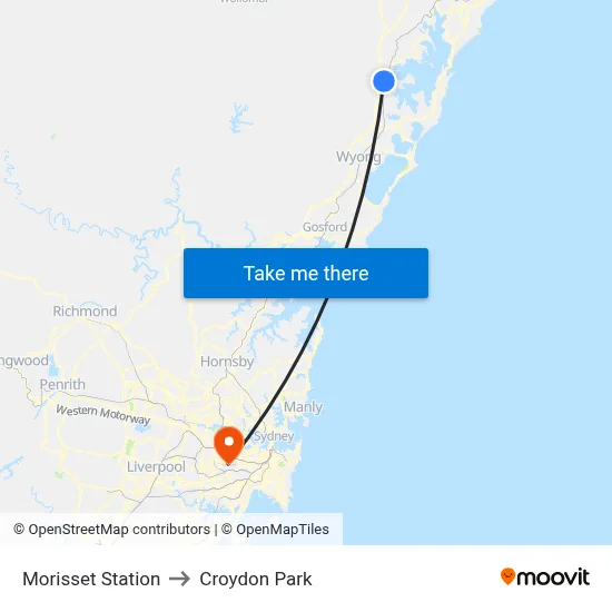 Morisset Station to Croydon Park map