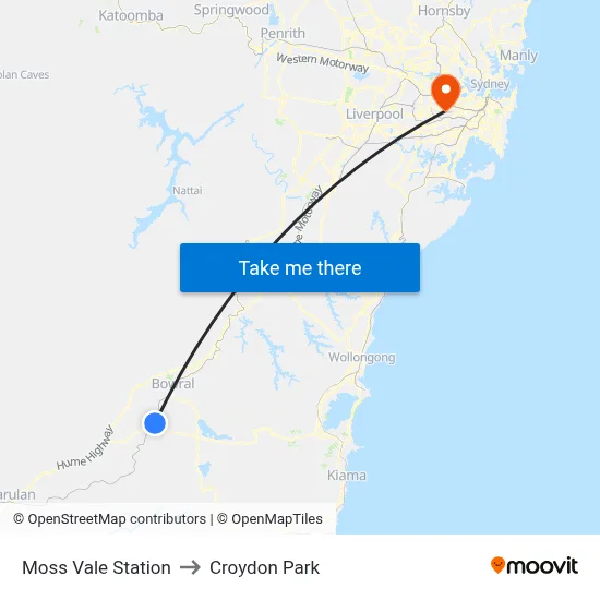 Moss Vale Station to Croydon Park map