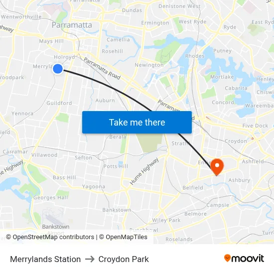 Merrylands Station to Croydon Park map