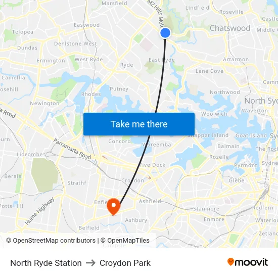 North Ryde Station to Croydon Park map
