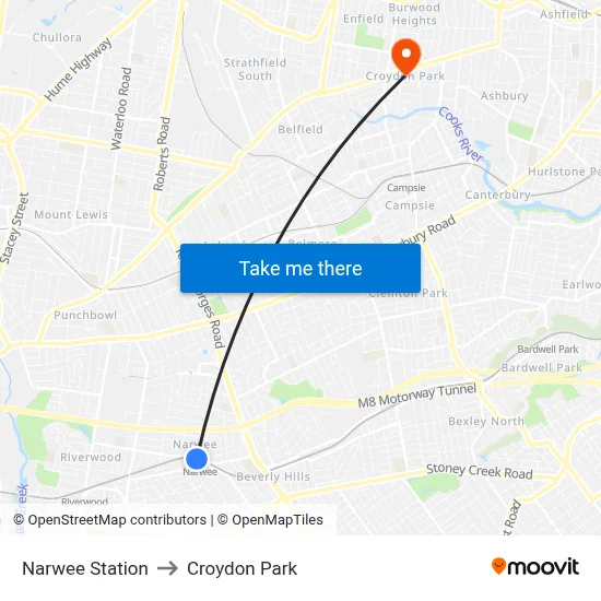 Narwee Station to Croydon Park map