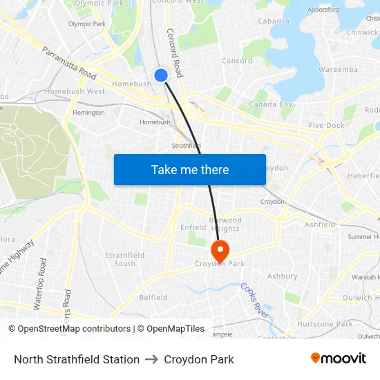 North Strathfield Station to Croydon Park map