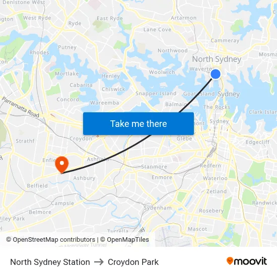 North Sydney Station to Croydon Park map