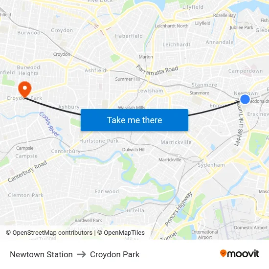 Newtown Station to Croydon Park map