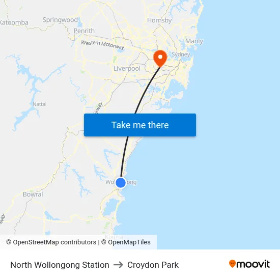 North Wollongong Station to Croydon Park map