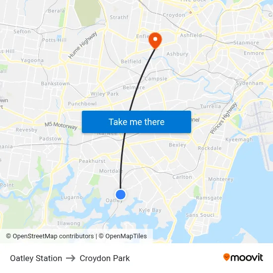 Oatley Station to Croydon Park map
