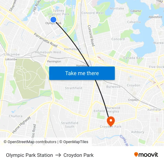 Olympic Park Station to Croydon Park map