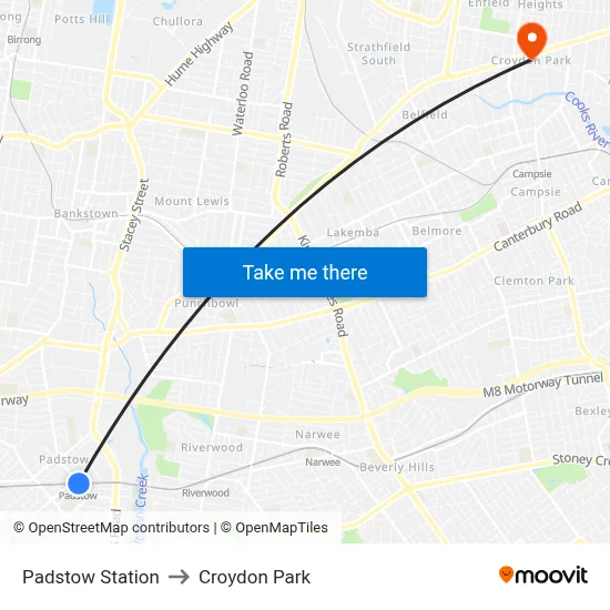 Padstow Station to Croydon Park map