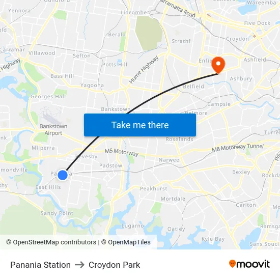 Panania Station to Croydon Park map