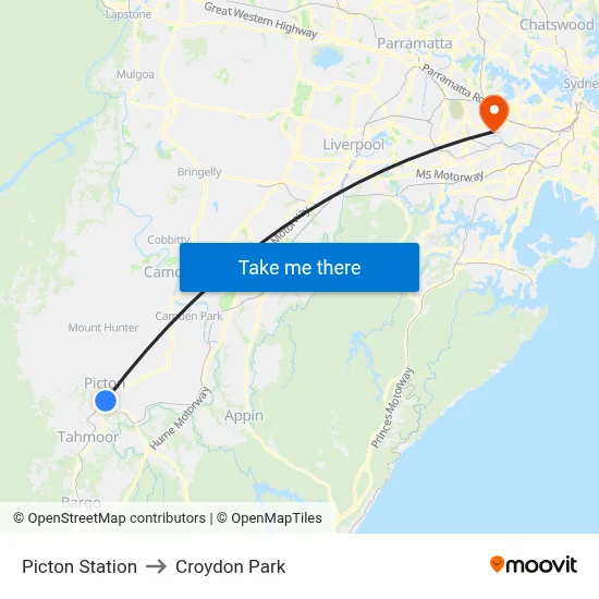 Picton Station to Croydon Park map