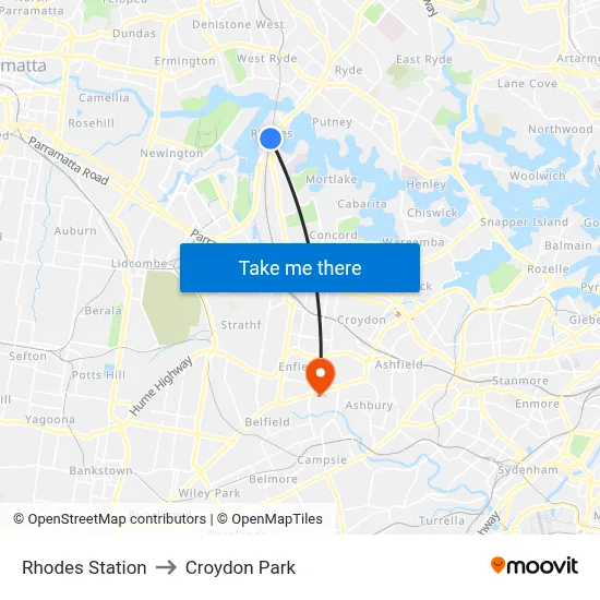 Rhodes Station to Croydon Park map