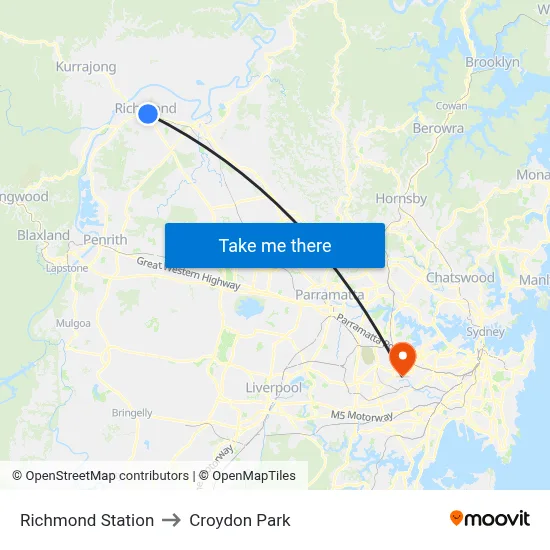 Richmond Station to Croydon Park map
