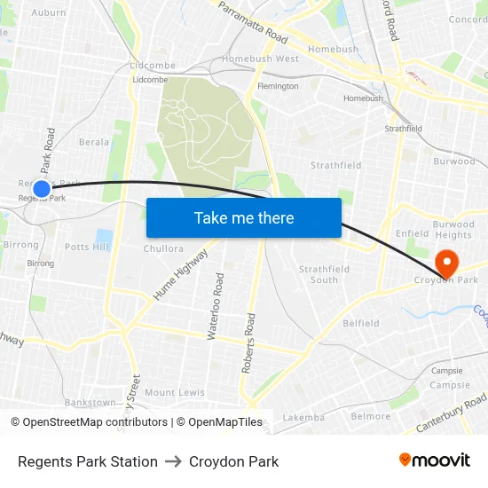 Regents Park Station to Croydon Park map