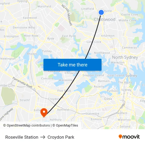 Roseville Station to Croydon Park map