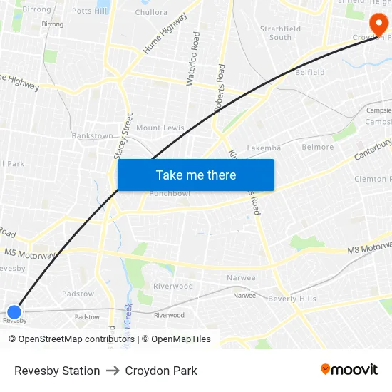 Revesby Station to Croydon Park map