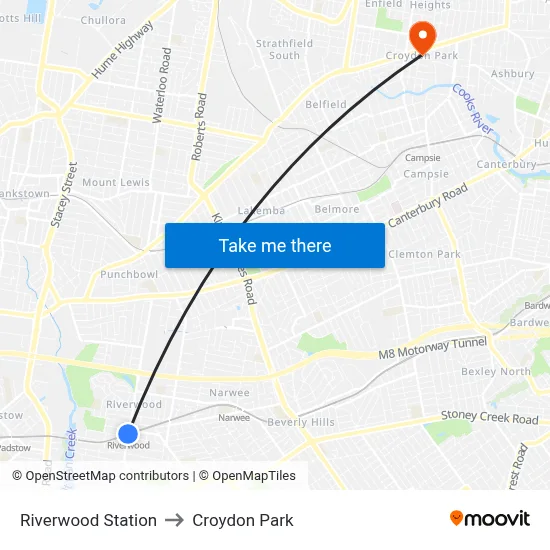 Riverwood Station to Croydon Park map