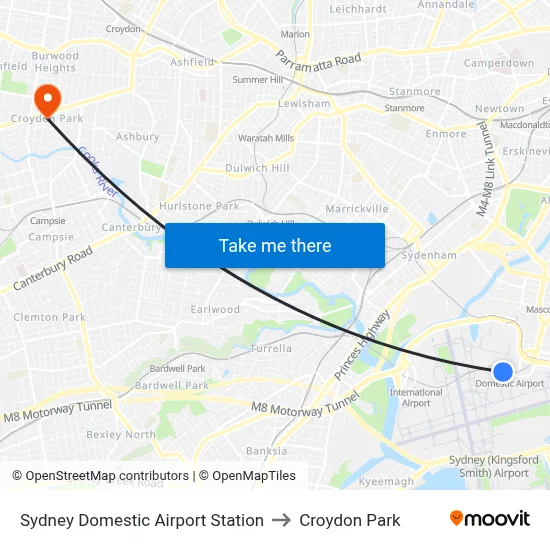 Sydney Domestic Airport Station to Croydon Park map