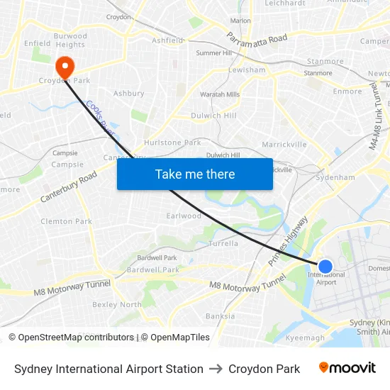 Sydney International Airport Station to Croydon Park map