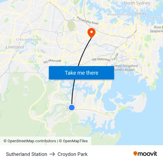 Sutherland Station to Croydon Park map