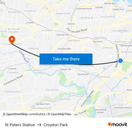St Peters Station to Croydon Park map