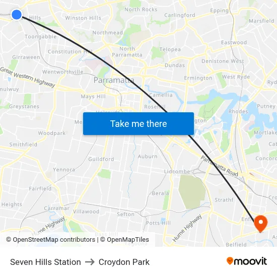 Seven Hills Station to Croydon Park map