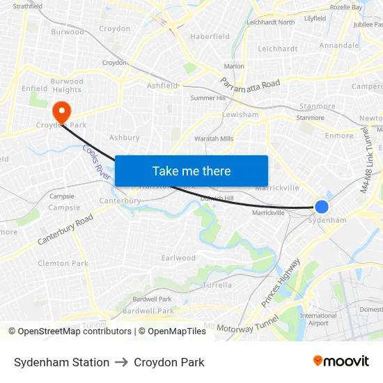 Sydenham Station to Croydon Park map