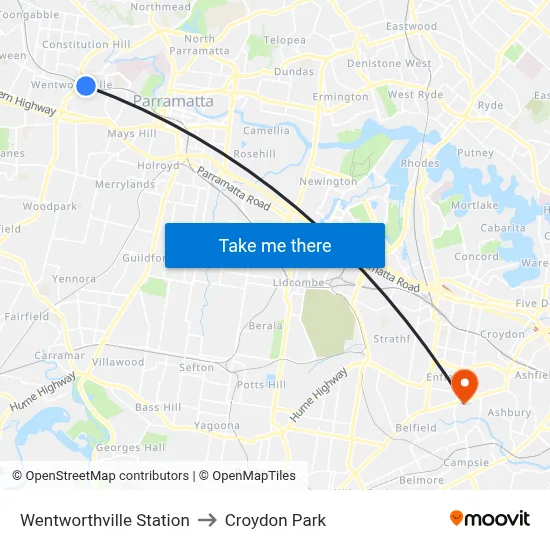 Wentworthville Station to Croydon Park map