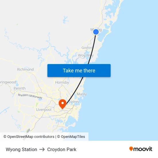 Wyong Station to Croydon Park map