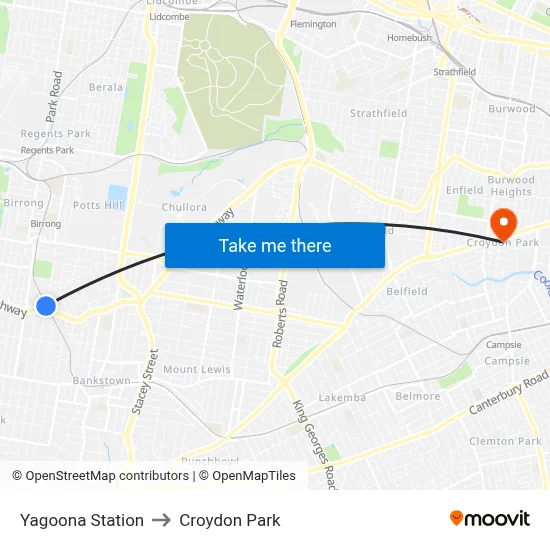 Yagoona Station to Croydon Park map