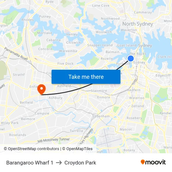 Barangaroo Wharf 1 to Croydon Park map