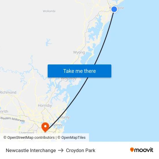 Newcastle Interchange Station to Croydon Park map