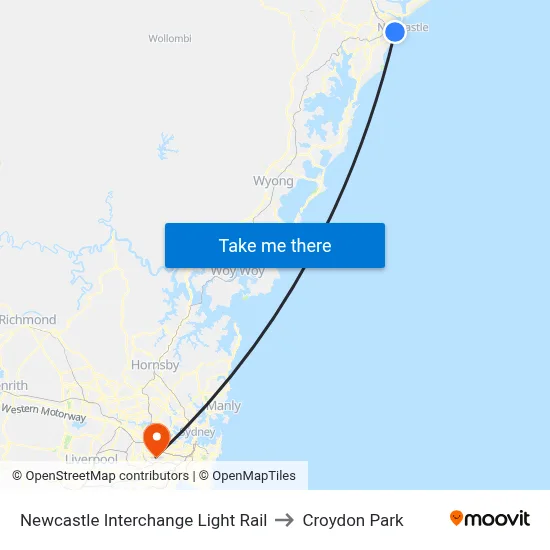 Newcastle Interchange Light Rail to Croydon Park map